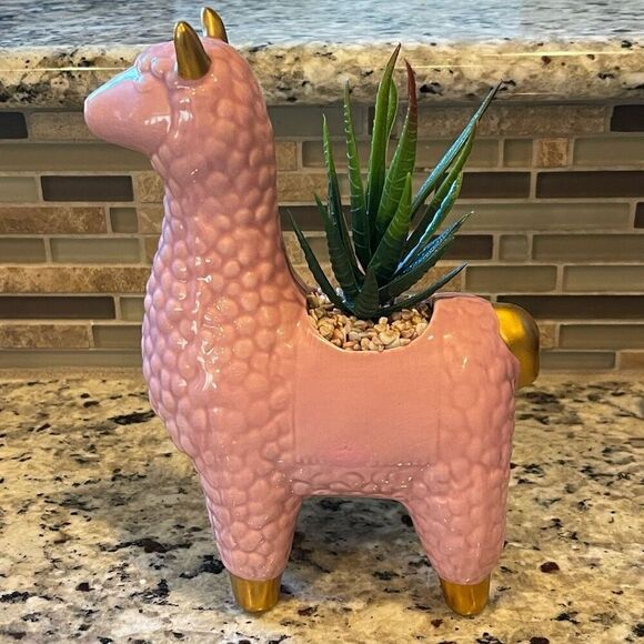Pink Llama Succulent Ceramic Flower Pot New - Picture 1 of 4